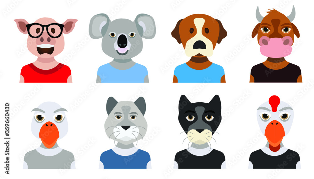 Pig, dog, cat, cow vector avatar icon