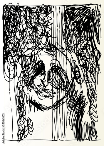 A vector illustration of an abstract black and white drawing.