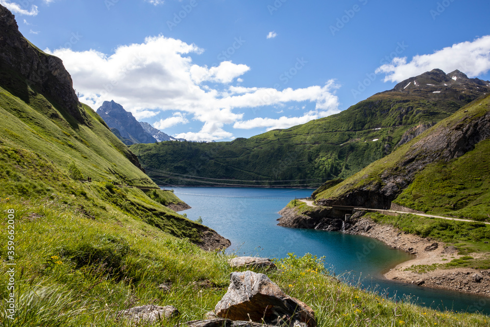 Morasco Lake (VCO), Italy - June 21, 2020: The landscape and Morasco Lake, Morasco Lake, Formazza Valley, Ossola Valley, VCO, Piedmont, Italy
