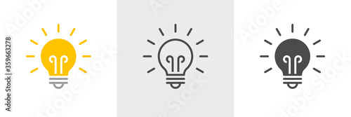 Light bulb icon. Line, solid and filled outline colorful version, outline and filled vector sign. Idea Symbol, logo illustration. Different style icons set. Vector graphics