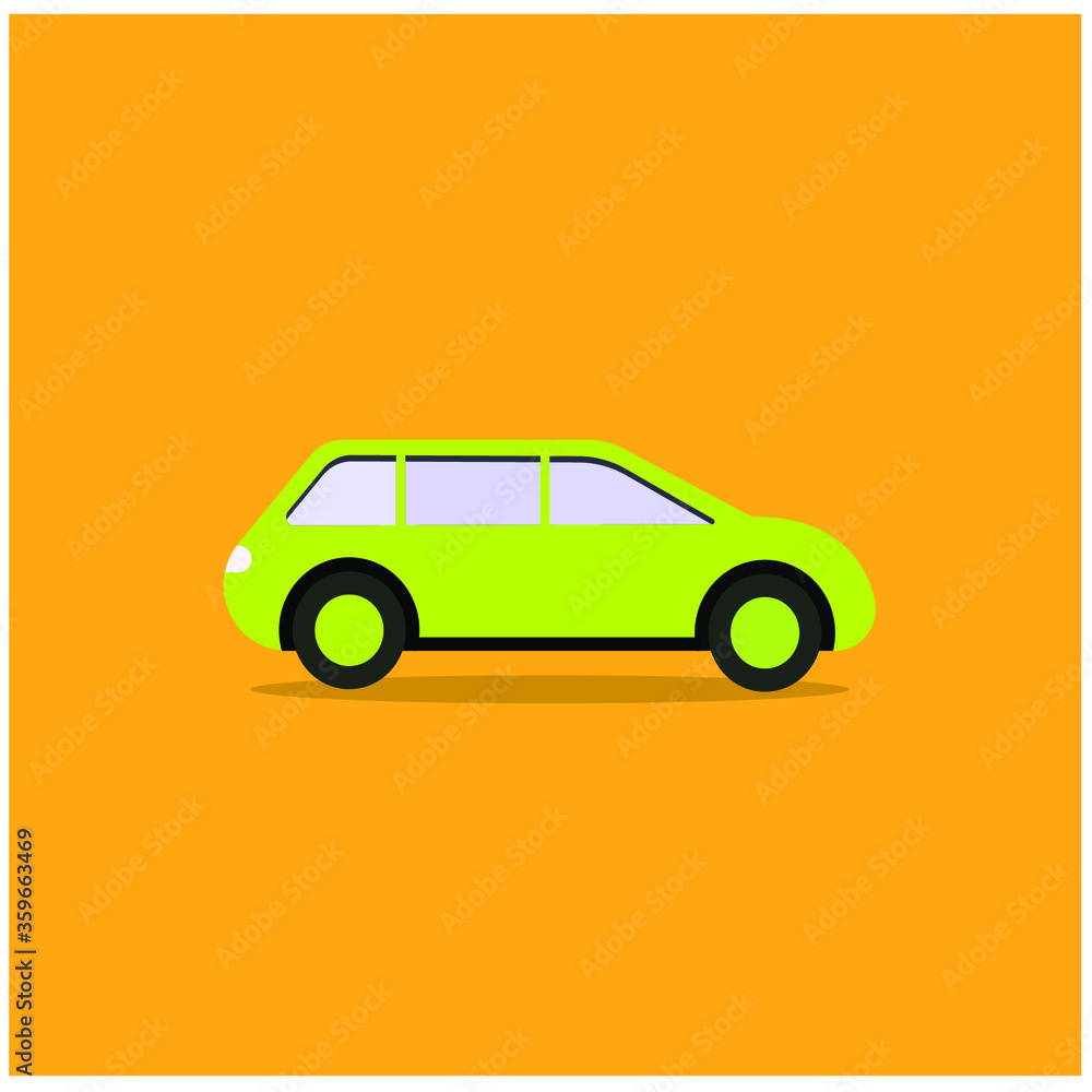Yellow car. Flat design style. Isolated dark yellow background
