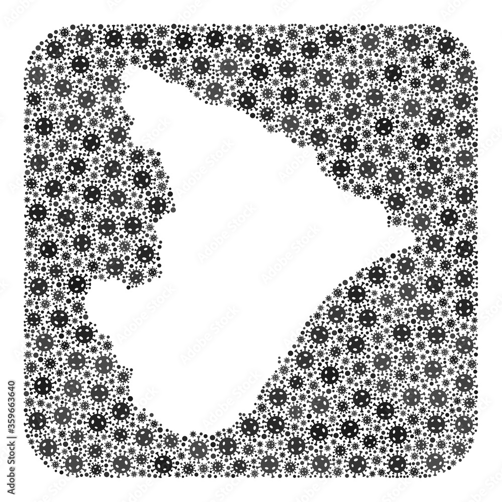 Covid map of Sergipe State collage created with rounded square and subtracted shape. Vector map of Sergipe State mosaic of covid-2019 ojects in variable sizes and grey color tinges. Covid map of Sergipe State collage created with rounded square and subtracted shape. Vector map of Sergipe State mosaic of covid-2019 ojects in variable sizes and grey color tinges.