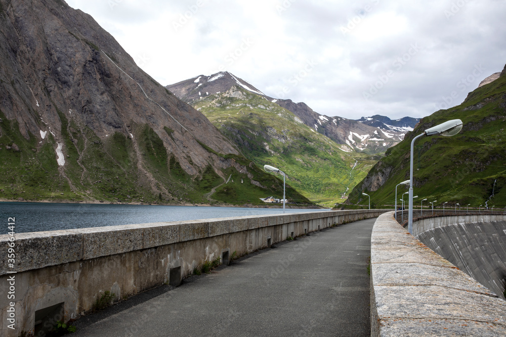 Fototapeta premium Morasco Lake (VCO), Italy - June 21, 2020: The landscape and Morasco Lake, Morasco Lake, Formazza Valley, Ossola Valley, VCO, Piedmont, Italy