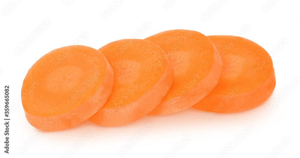 Fresh carrot slices isolated on a white background. Fresh carrot slices isolated on a white background.