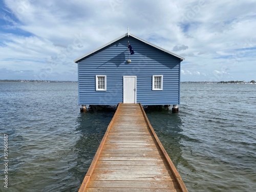 blue house on the water