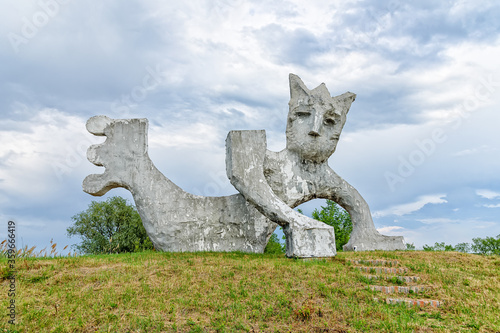 Secanj, Serbia - June 08, 2020: The King of Tamis (serbian: Tamiski kralj) is a sculpture that dominates the entrance to Secanj and attracts the attention of travelers photo