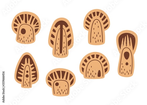 Trees vector template for laser cutting of plywood. Design for lasercut of wood jewelry, home decor, figurines or toys. Cute forest plants isolated on white.