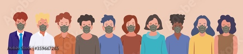 Group of people wearing medical masks to prevent disease,
people in white medical face mask. Concept of coronavirus quarantine 
vector illustration. Seamless pattern.
