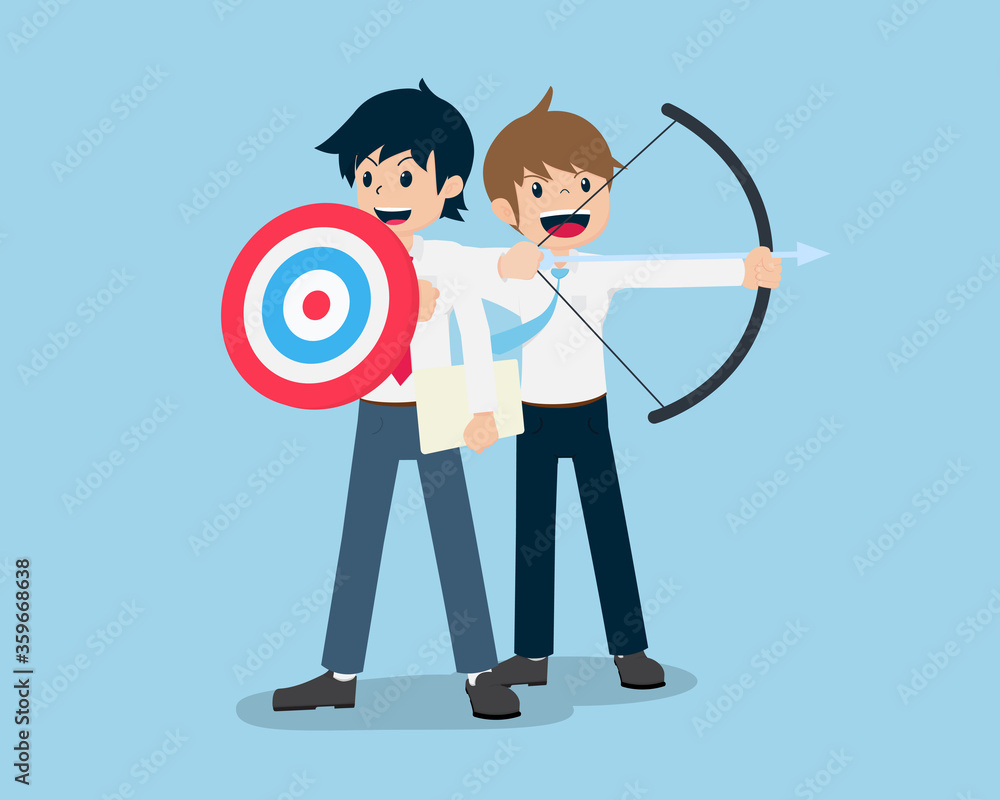 Salary, men stand and hold shields in the form of targets and colleagues hold arrows. Fight together Salary, men stand and hold shields in the form of targets and colleagues hold arrows. Fight together