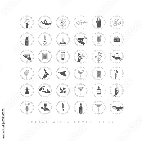 Hands and cosmetics social media cover icons