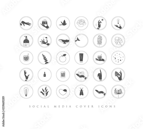 Hands and cosmetics social media cover icons white