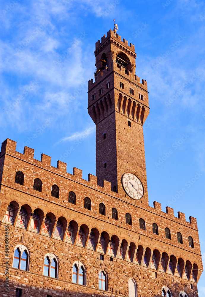 Spire of the 'Palazzo Vecchio' in the historic centre of Florence