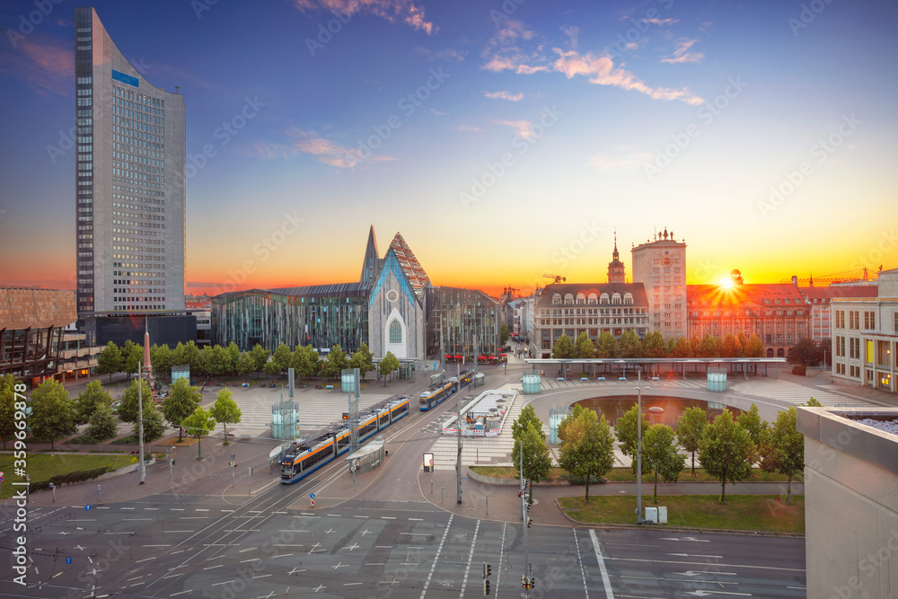 Leipzig, Germany. Cityscape image of Leipzig downtown during beautiful sunset.