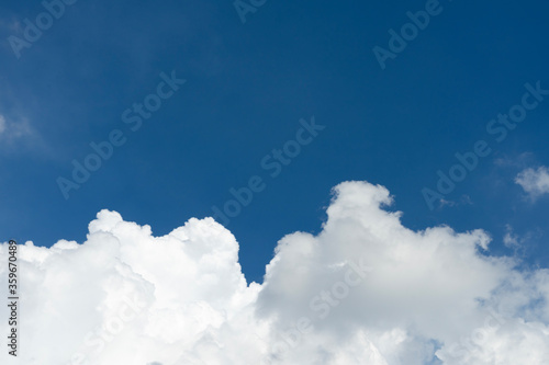 Clean white clouds below In the blue sky