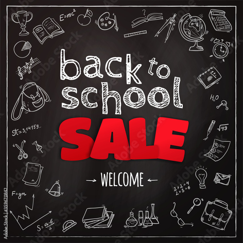 Welcome back to school background, with hand drawn doodle elements on stick notes. Vector illustration. 