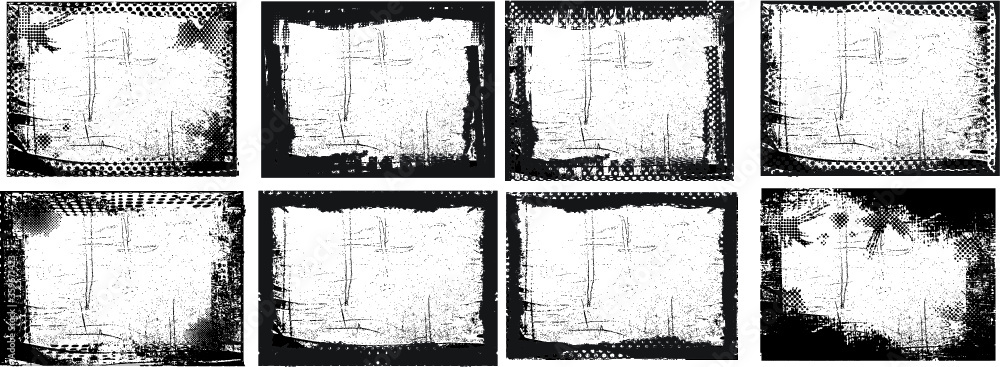 Set of Grunge Black and White Frames . textured rectangles for image