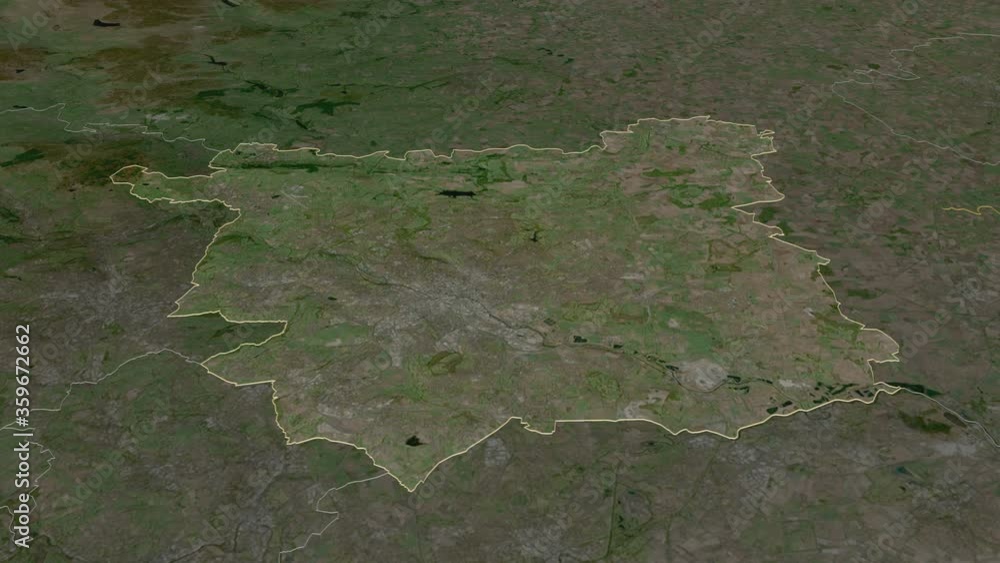 Leeds, administrative county with its capital, zoomed and extruded on the satellite map of England in the conformal Stereographic projection. Animation 3D Leeds, administrative county with its capital, zoomed and extruded on the satellite map of England in the conformal Stereographic projection. Animation 3D
