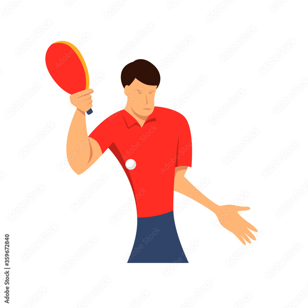 Table tennis player, front view. Ping pong logo. Flat design cartoon vector illustration. Table tennis player, front view. Ping pong logo. Flat design cartoon vector illustration.