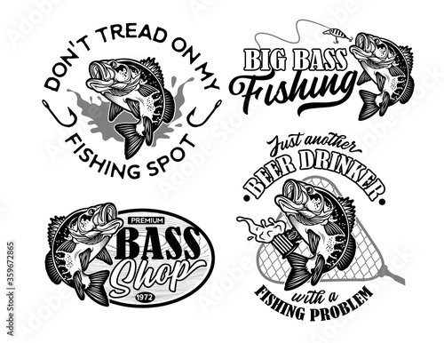Vintage Largemouth Bass Fish Fishing Logos. Vector Illustration. photo