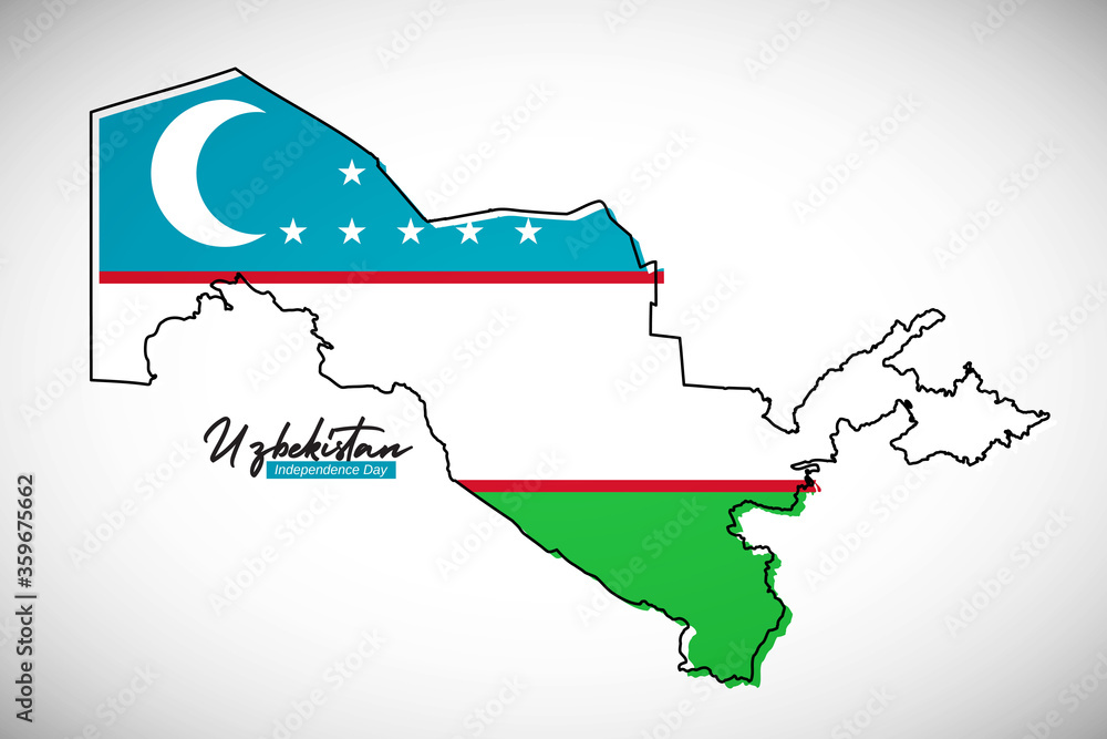 Obraz premium Happy independence day of Uzbekistan. Artistic national country map with Uzbekistan flag vector illustration