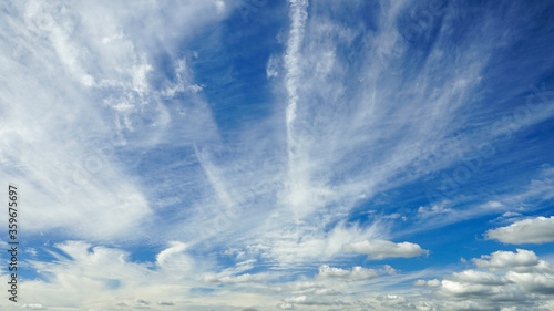 Cloudscape: Blue sky with layers of cirrus and cumulus clouds