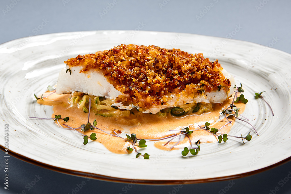 Baked cod fillet with sauce Baked cod fillet with sauce