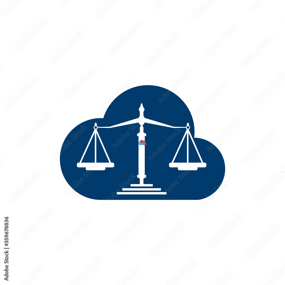 Cloud and Scale of justice logo design. Law firm, lawyer or law office symbol.