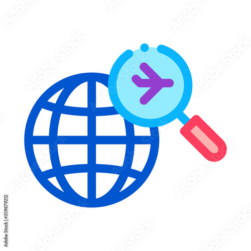 world airplane search icon vector. world airplane search sign. color symbol illustration