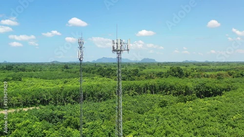 Footage 4k B-roll Aerial drone view of tower antennas Telecommunication cell phone, radio transmitters of cellular 5g 4g mobile and smartphones