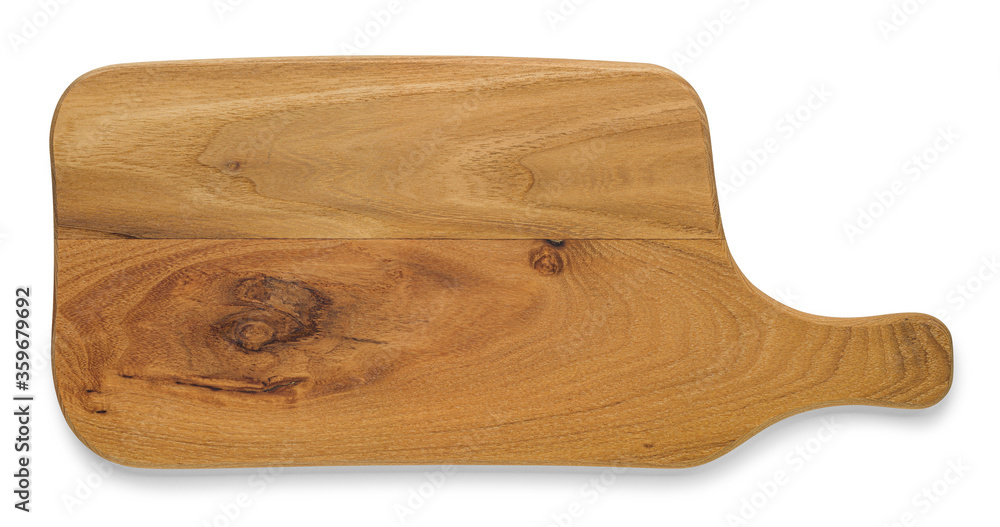 Deska do krojenia lub serwowania potraw na białym tle. Z naturalnego drewna tekowego - obrazy, fototapety, plakaty 