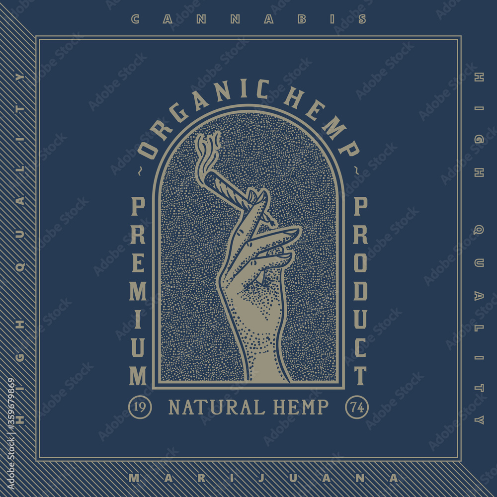 Hand with cannabis, weed, hemp joint logo. Marijuana, cbd, thc symbol for cbd oil design Hand with cannabis, weed, hemp joint logo. Marijuana, cbd, thc symbol for cbd oil design