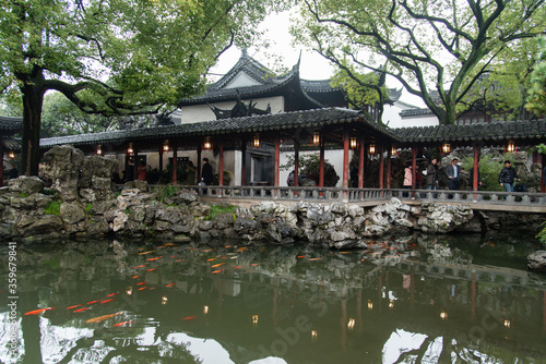 February 2019. A rainy day at Yuyuan Garden. It is a classic Chinese garden that rises in the northeast of Shanghai's old city.