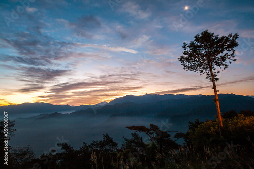 Sunrise over the mountain at Alishan National Forest Recreation Area, Taiwan
