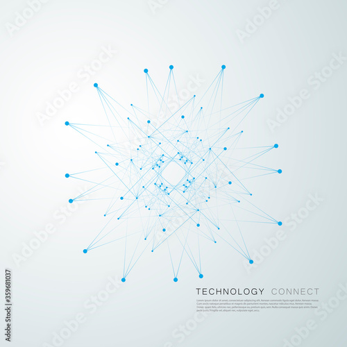 Abstract molecular compound of gray color with dots and lines. Chemical, medicine and scientific concept vector illustration