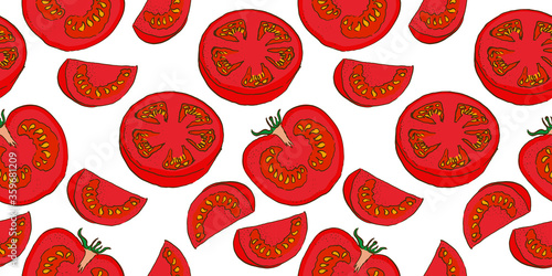 vector seamless color sketch of a cut tomatos