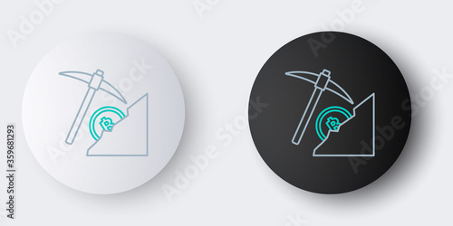 Line Cryptocurrency cloud mining icon isolated on grey background. Cloud with pickaxe, bitcoin, digital money market, cryptocoin wallet. Colorful outline concept. Vector.