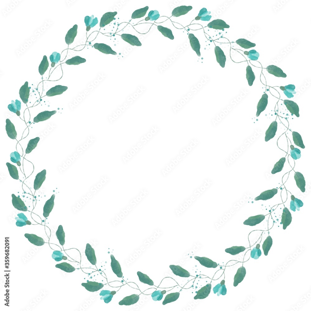 Watercolor Floral Wreath with blue flowers. The Wreath is isolated on the 

white background for your new design. 
