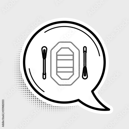 Line Rafting boat icon isolated on grey background. Inflatable boat with paddles. Water sports, extreme sports, holiday, vacation. Colorful outline concept. Vector.