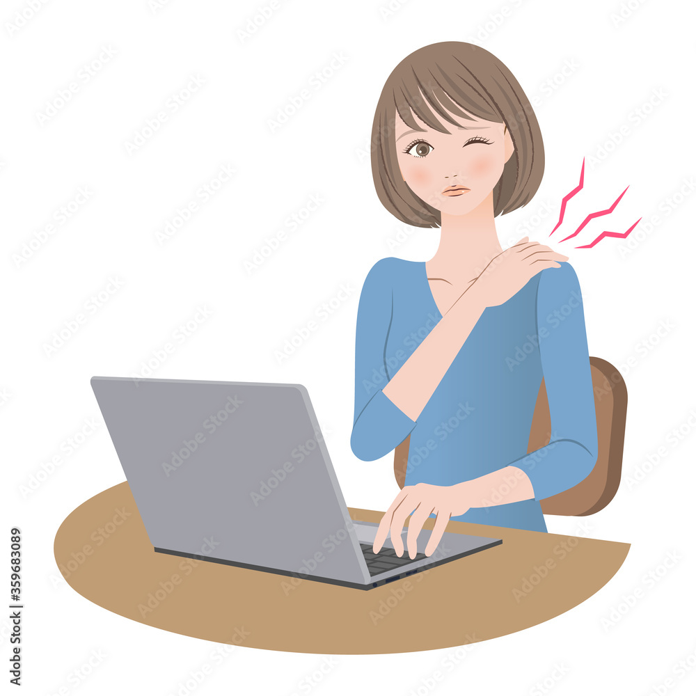  	パソコン作業による肩こりが辛い女性
