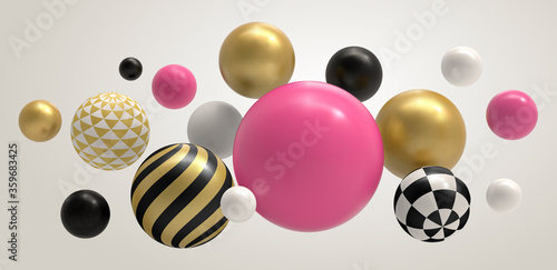 Realistic abstract 3D ball. Geometric memphis composition, geometrical basic sphere colored concept vector background illustration. Sphere ball and bubble color multicolored pattern ball