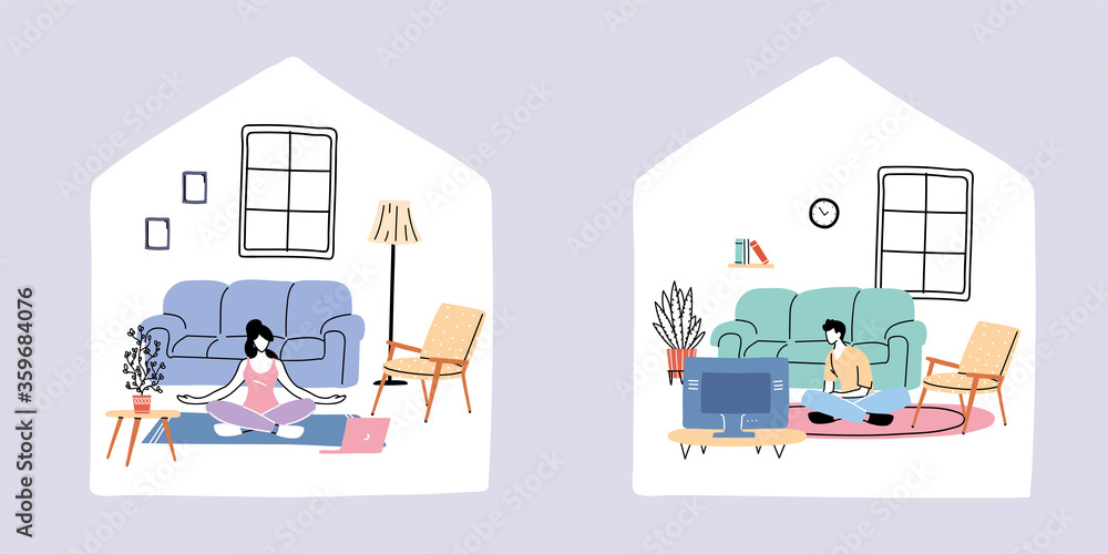 set of icons isolation and social distancing, stay home set of icons isolation and social distancing, stay home
