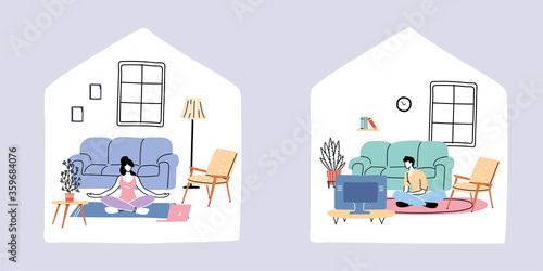 set of icons isolation and social distancing, stay home