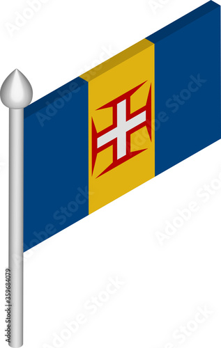 Vector Isometric Illustration of Flagpole with Madeira Flag