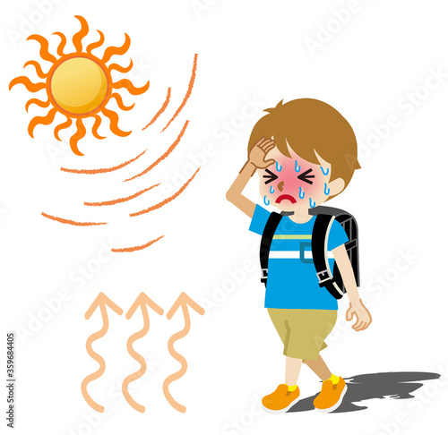 熱中症　ランドセルを背負った男子小学生