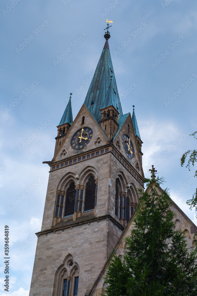 The tower of the St. Marien church in Bad Homburg / Germany in the Taunus