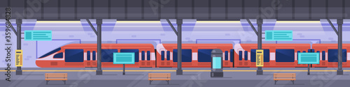 Subway station. Metro station platform, empty subway underground interior, modern metropolitan public railway vector background illustration. Empty platform, interior public station railway