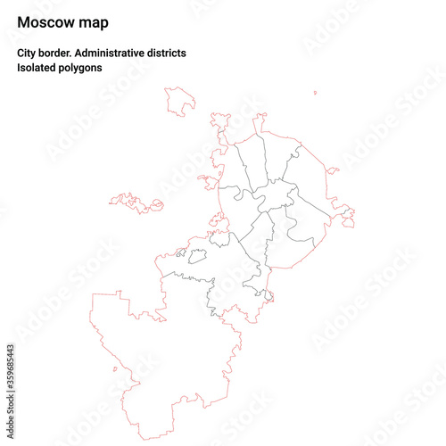 Moscow map. City border  administrative districts. Isolated polygons