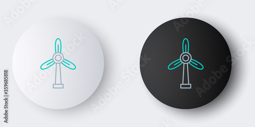 Line Wind turbine icon isolated on grey background. Wind generator sign. Windmill for electric power production. Colorful outline concept. Vector.
