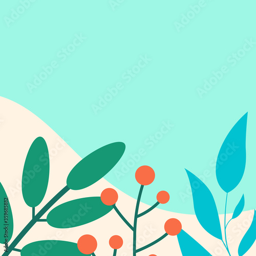 Social media post frame background with leaves or plants. Floral backdrops. Spring and summer cover  poster  banner  card or flyer template. Vector illustration.