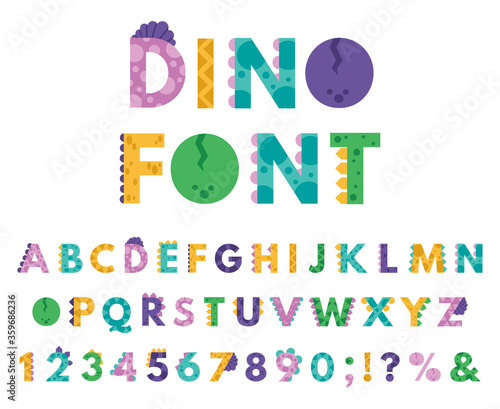 Dino hand drawn alphabet. Cartoon cute ABC letters dinosaurs for kids, comic dino english alphabet isolated vector icons illustration set. Alphabet dino style cartoon for kids, abc study illustration